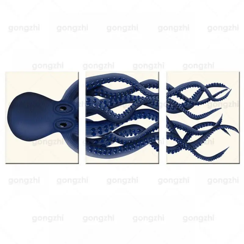 Скандинавская Картина на холсте синий глубоководный Осьминог гостиная спальня