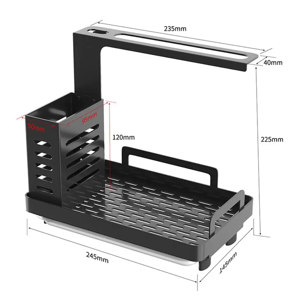 

Simple Kitchen Sink Caddy Organizer Stainless Steel Sponge Soap Brush Holder With Drain Pan Premium Kitchen Drying Rack