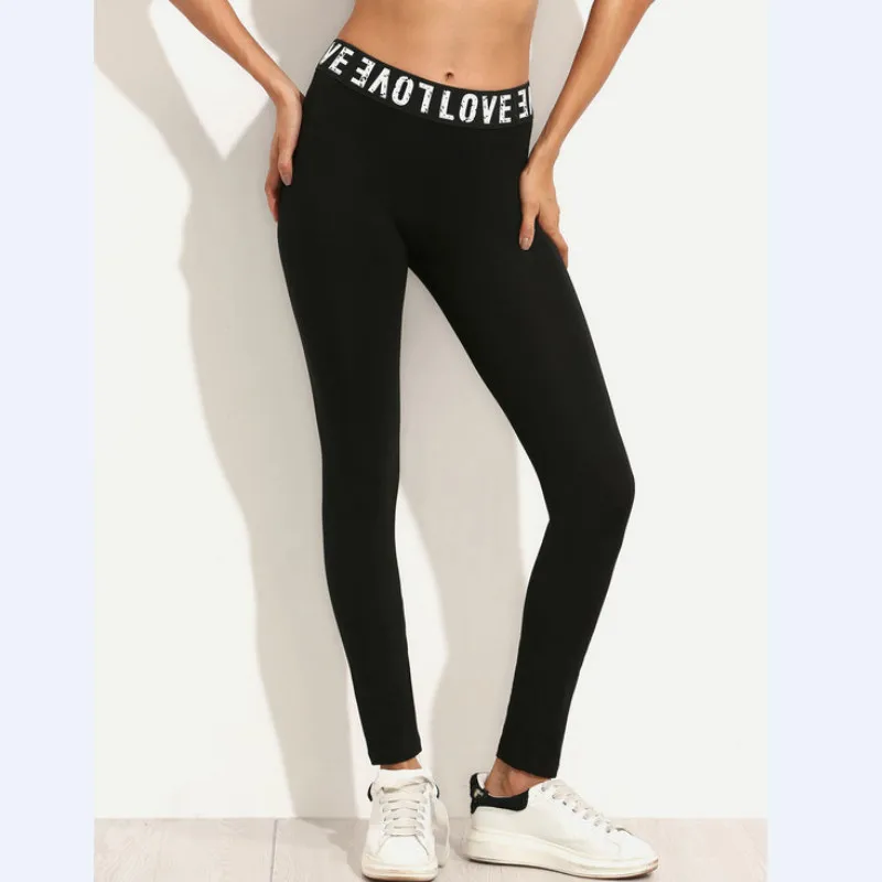 

Women's Casual Leggings Women's Letters Print Stretch Pants Black Full Length Pants Size SML XL