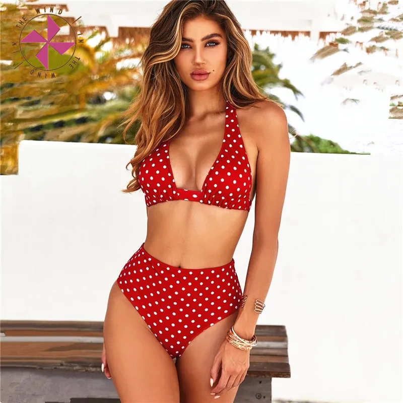 

In The Wind New High Waist Dot Print Bikini swimwear Women Halter Push Up Bikini set Swimsuit female Biquini Beach Wear