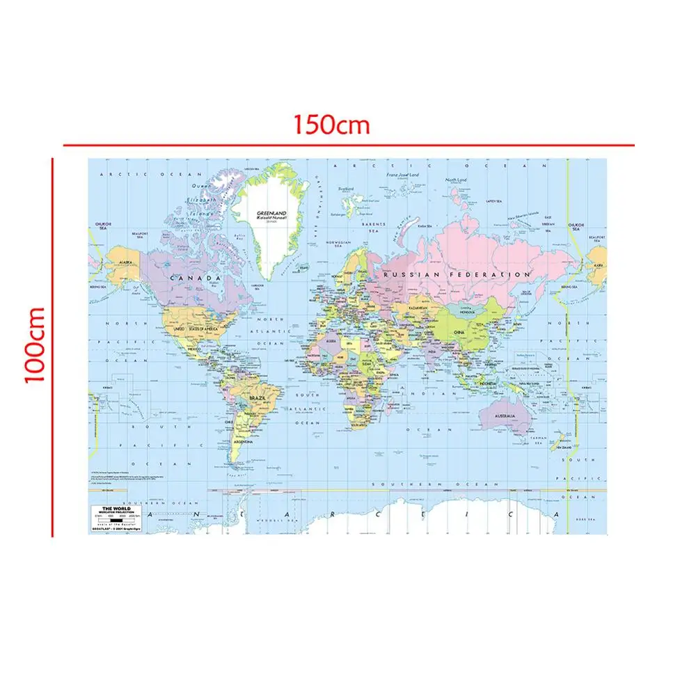 

Карта мира, Нетканая, складная, с проекцией Меркатора, 150x100 см