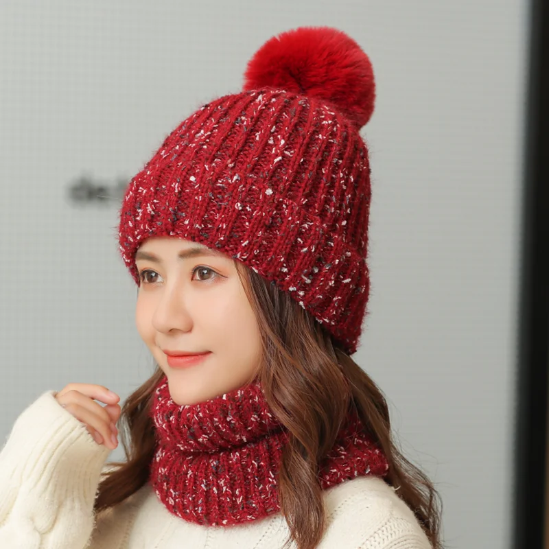 Модная вязаная шапка разных цветов женская зимняя бархатная утепленная