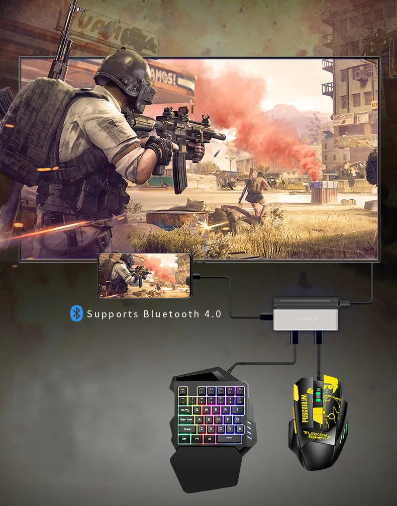 Pubg контроллер геймпад 4K @ 60hz HDMI конвертер станция адаптер Aux клавиатура мышь для