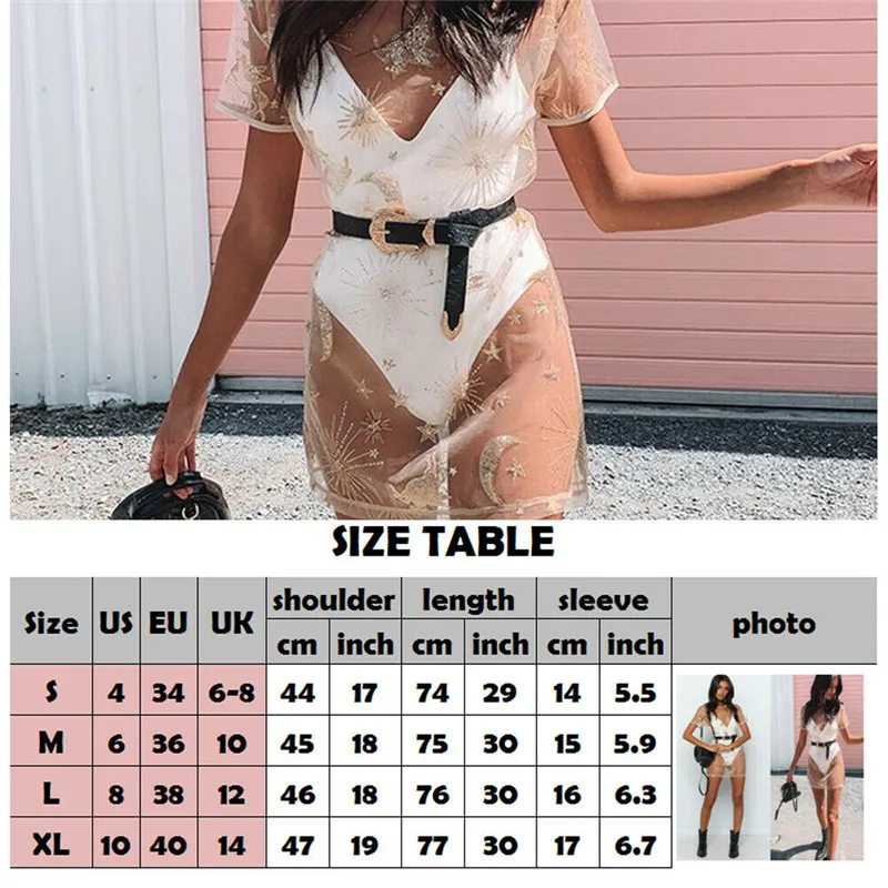 Женское Прозрачное Бикини с коротким рукавом и принтом звезд Луны | Женская