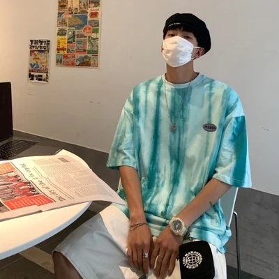 

Tie-dye T-shirt Men's Summer New Ins Harajuku Port Style Hip-Hop Trend Half-sleeved High Street Design Sense Of All-match Short