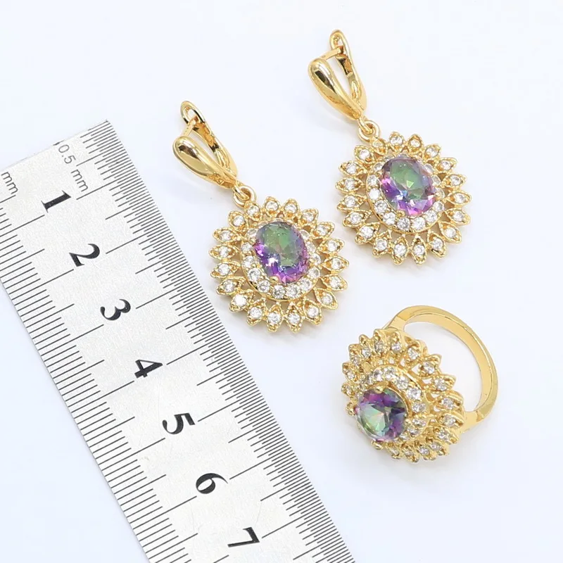 Разноцветные серьги подвески в форме цветка с кристаллами золотого