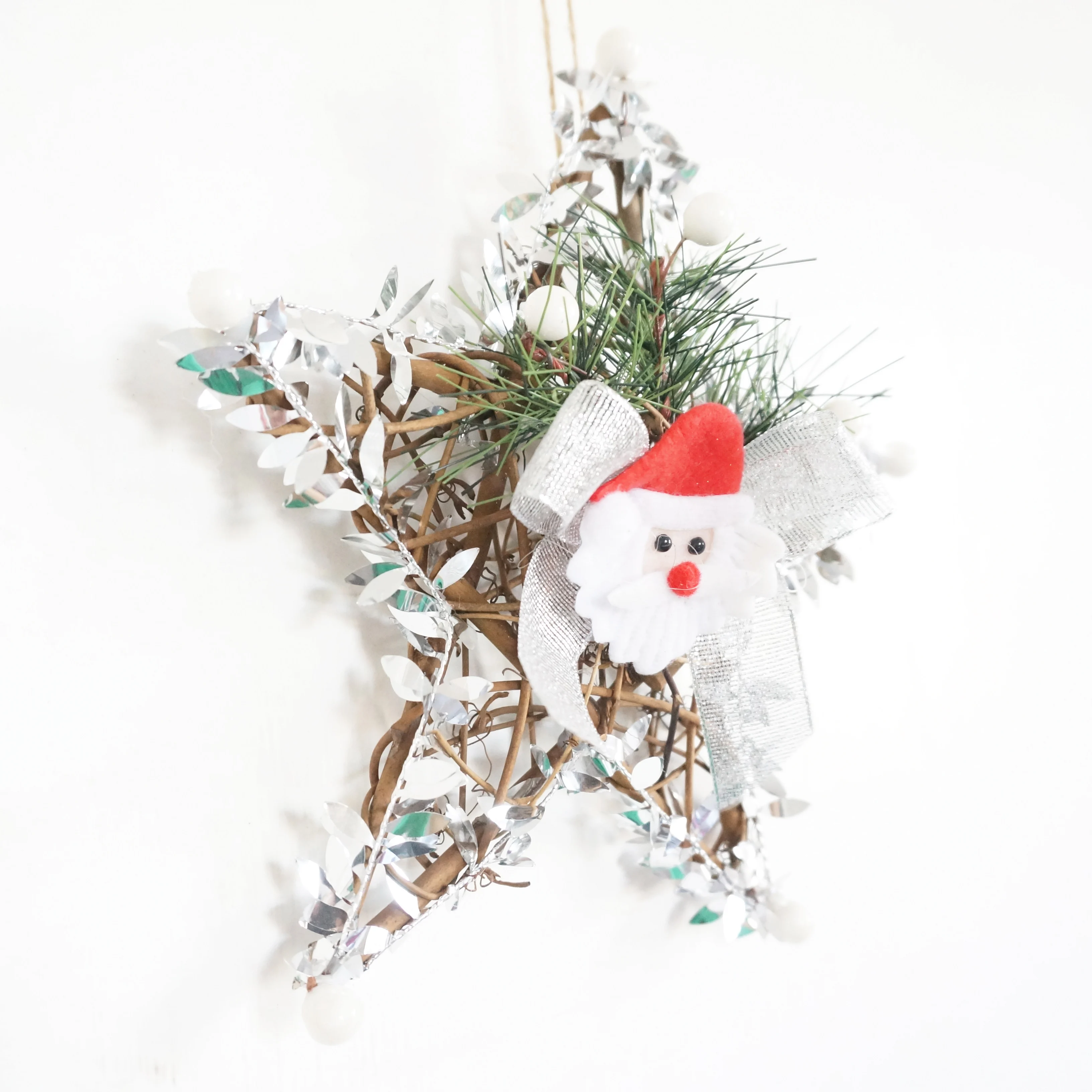 Рождественский венок со звездами гирлянда из ротанга с Санта Клаусом настенное