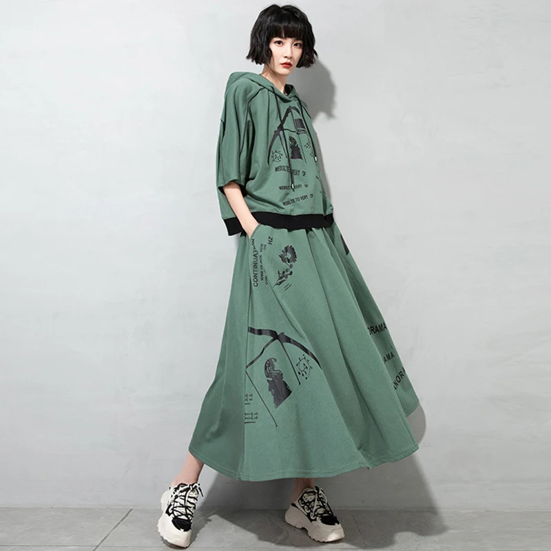 

[EAM] High Elastic Waist White Pattern Printed Long Casual Half-body Skirt Women Fashion Tide New Spring Autumn 2021 1DD7740