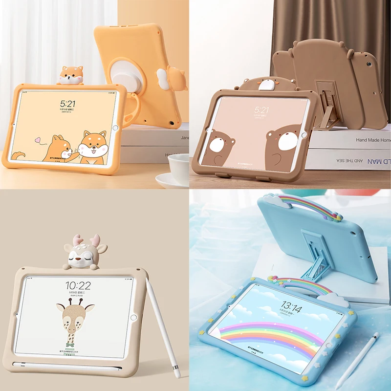 

2020 Kids Case for iPad Pro9.7inch Soft Silicon Child Lovely Stand Tablet Cover for Ipad 6th 5th Mini 5 Air2 3 7 /8th Gen 10.2
