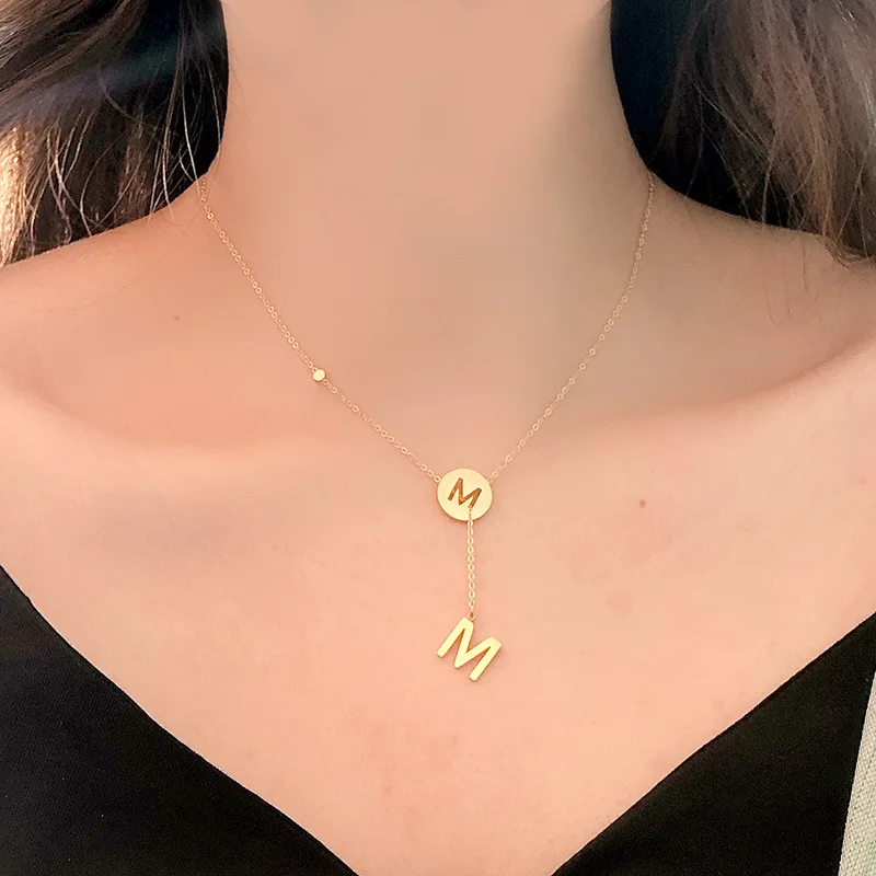 

Initial Name M Letter Necklace For Women Girls Fashion Kpop Choker Gold Titanium Steel Boho Jewelry Internet Celebrity Accessory
