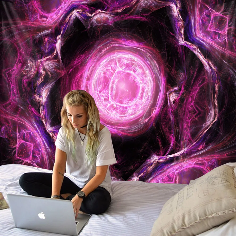 

Red abstract 3D vortex polyester printed tapestry background decorative fabric factory direct sales can be customized