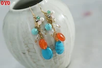 s925 sterling silver fashion new turquoise crystal retro palace style gentle school s925 sterling silver earrings