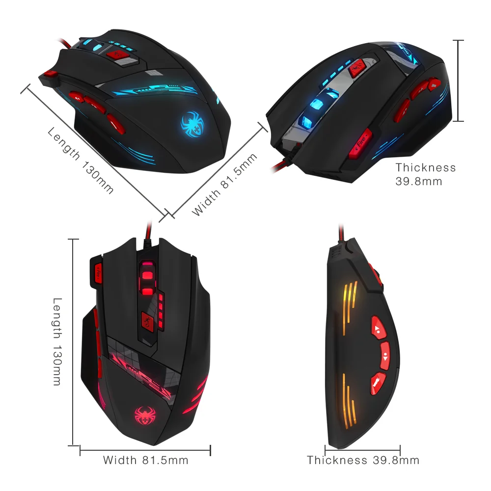 

9200DPI Wired Gaming Mouse 8 Button Metal Weight Hand Design Light Color Adjustment LED USB Computer Gamer Mice For PC Laptop