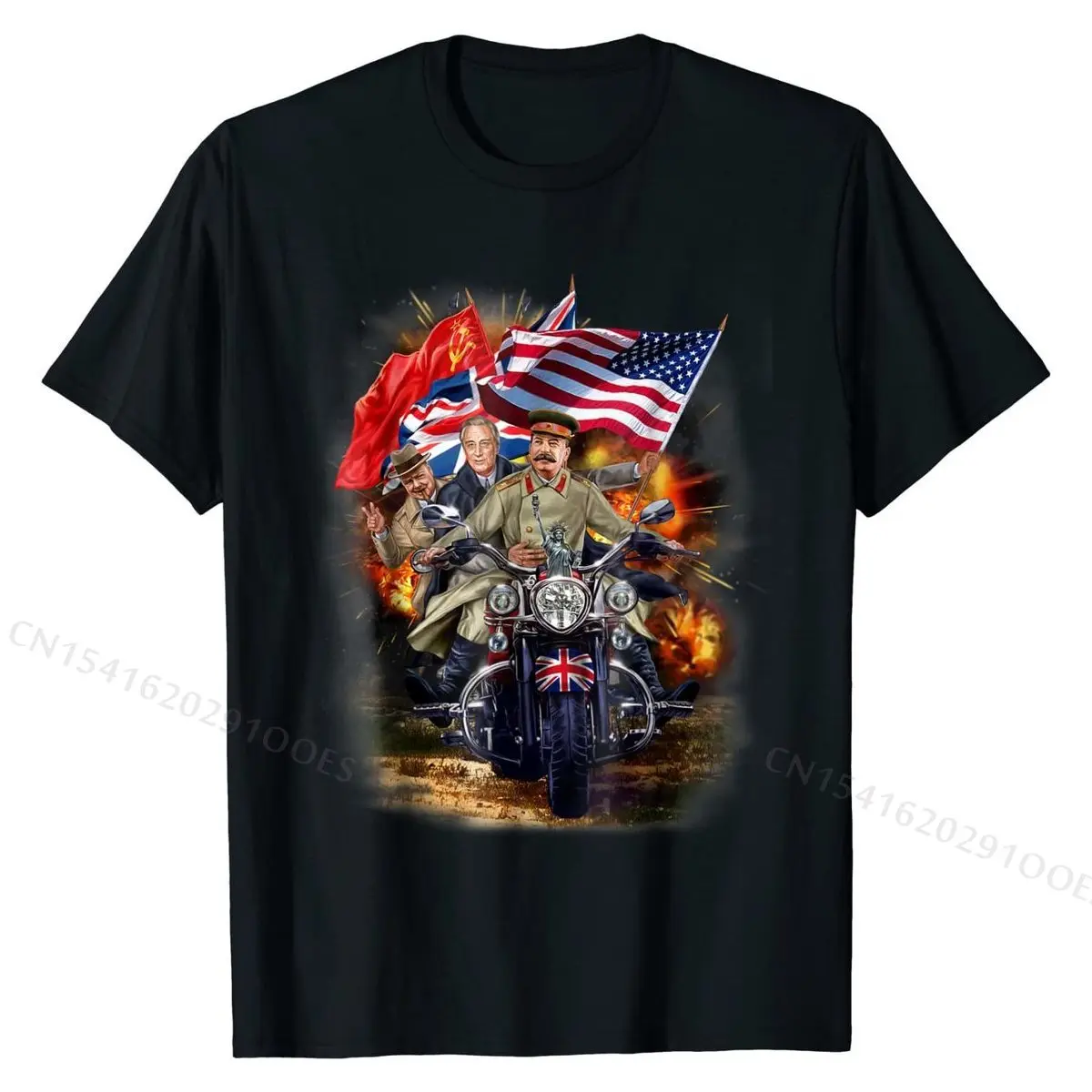 

T-Shirt, Allied Victory, Roosevelt, Churchill, Stalin, Bike Hot Sale Casual T Shirt Cotton Tees for Men Geek