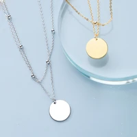 s925 stamp silver color double layer round disc pendant necklace gold color bead chain charm necklace for women jewelry