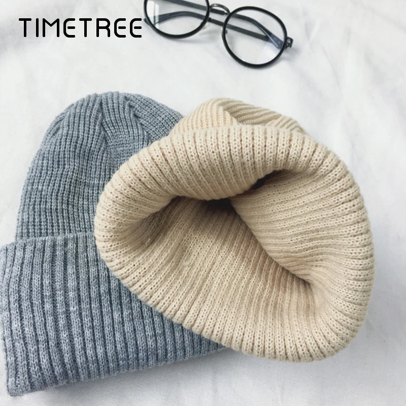 Модные зимние шапки бини Детские плотные вязаные теплые мягкие шерстяные