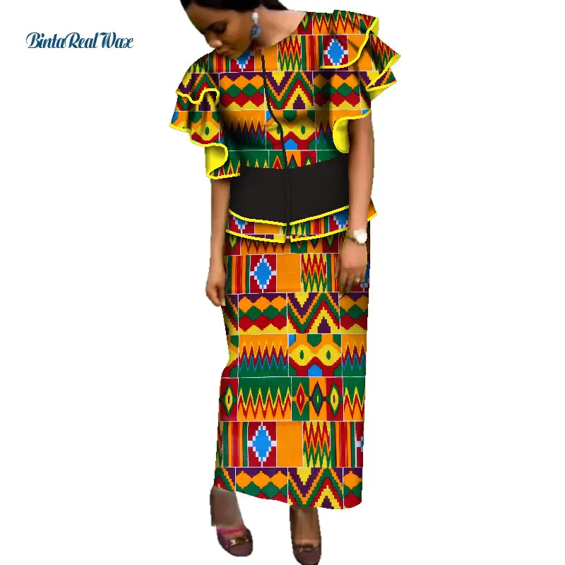 Комплект одежды Анкары в африканском стиле: топ с рюшами и юбка для женщин