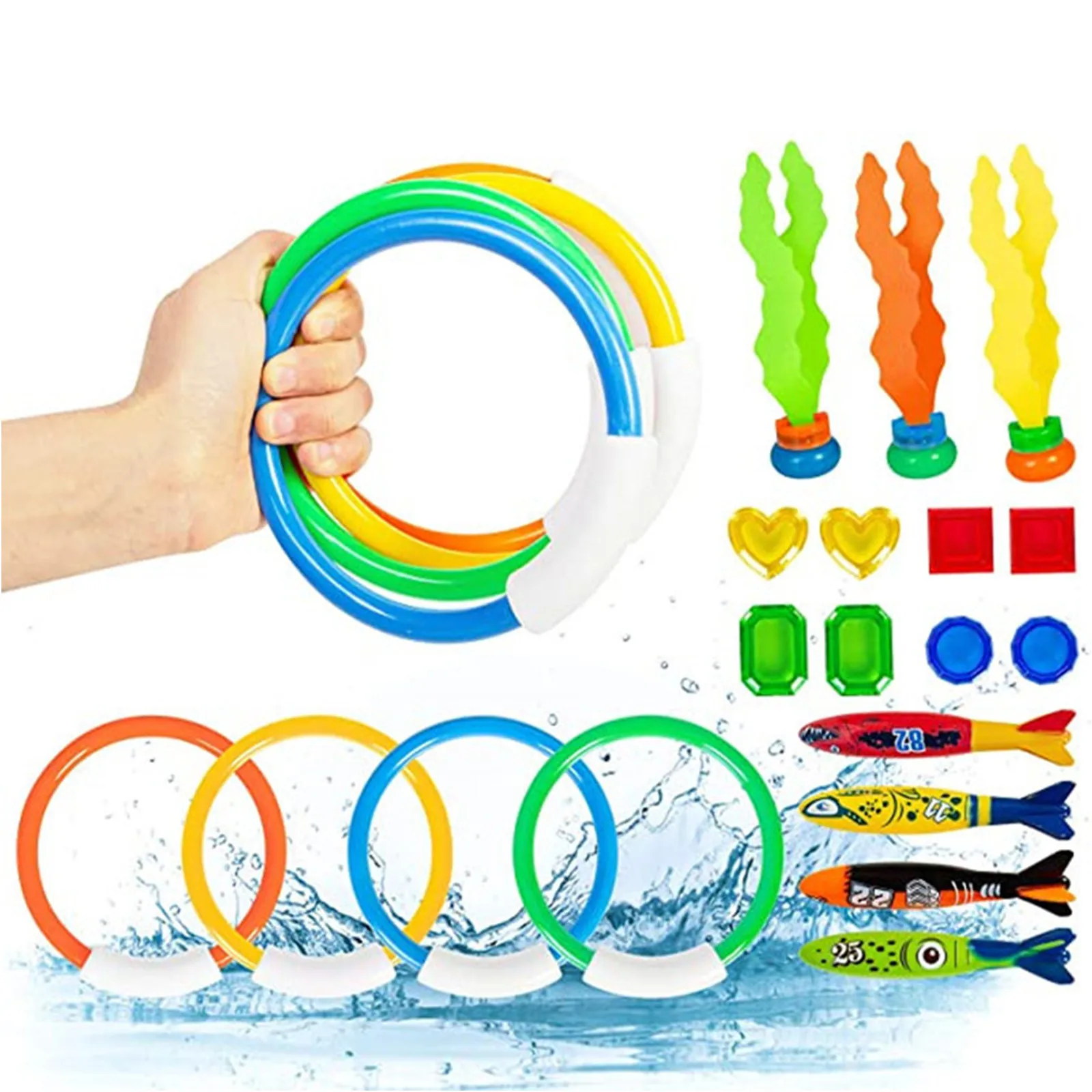 

Hot Summer Throwing Toys Funny Swimming Pool Diving Game ToyFor Children Dive Dolphin Accessories Toys 19 Pcs Summer Toyss