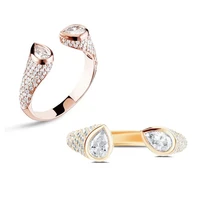 cz open adjust finger ring for women girl rose gold color micro pave white tear drop cubic zirconia rings