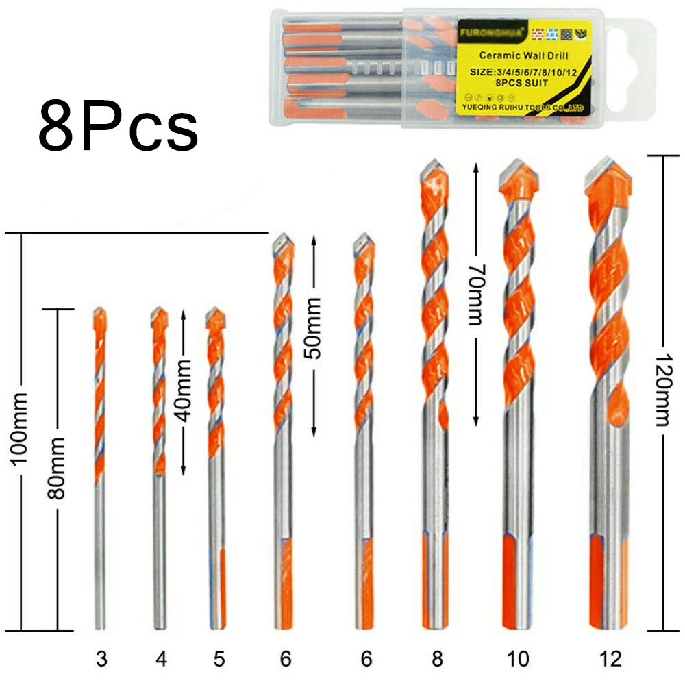 

For Drywall Tiles Wood Drill Bits U-shaped Spiral 8pcs Triangle Hand Tool