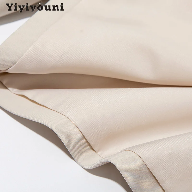 

Yiyiyouni Elegant Formal Blazer and Pants Suits Women Double Breasted 2 Pieces Set Female Solid Cropped Jacket OL Autumn Outfits