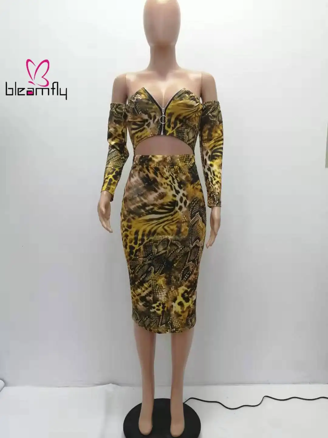 2019 женский летний костюм с леопардовым принтом на молнии открытыми плечами топ