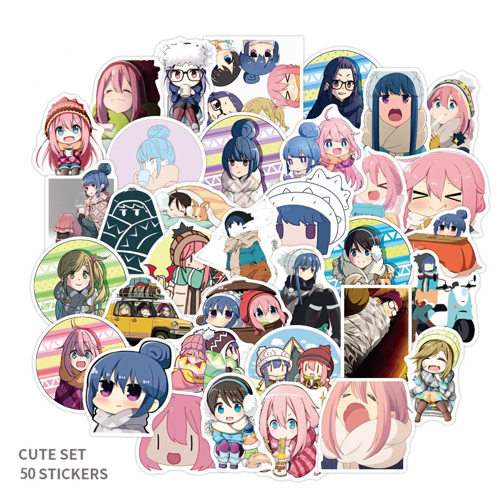 Pegatinas de Anime para campamento, adhesivos Kawaii Shima Rin y Nadeshiko impermeables, pegatina para ordenador port&aacute;til, monopat&iacute;n, 50 Uds.-4