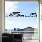 Африканский зоопарк животных жираф слон окно стены стикер сафари Джунгли животных тигр птица дерево Настенная Наклейка гостиная виниловый Декор