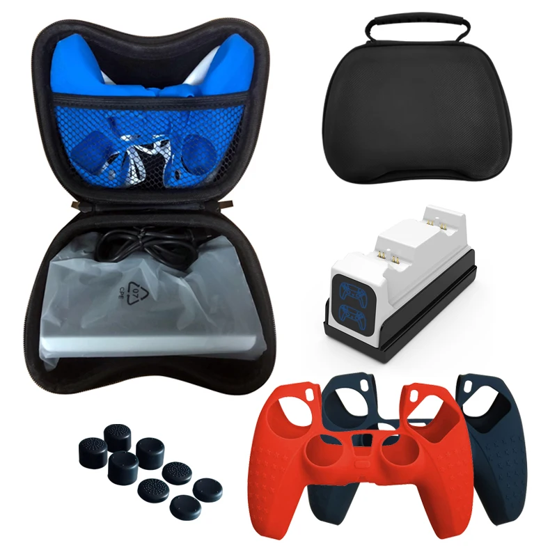 

Набор аксессуаров 12 в 1 для контроллера PS5 с жестким силиконовым чехлом и зарядной станцией