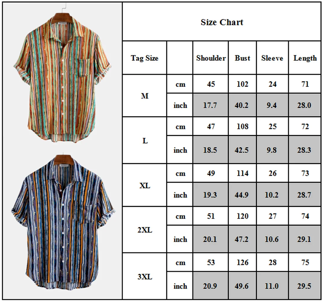 

Fashion Men's Summer Stripe Shirts Causal Short Sleeve Shirts Buttoms Down Tops Size 3XL New Style