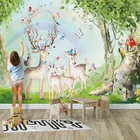 Пользовательские фото обои 3D лес Радуга Лось фрески детская спальня мультфильм настенная живопись детская комната Креативные обои 3 D