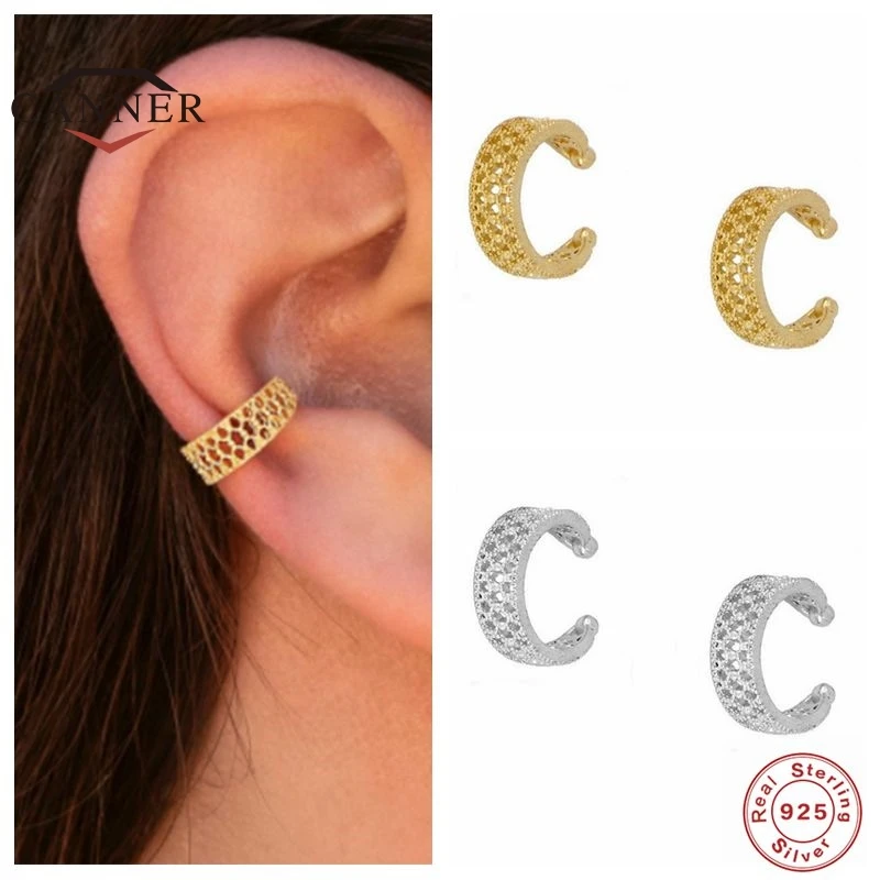 

CANNER Real 925 Sterling Silver Classic Retro Hollow Ear Clip Earrings For Women Ear Cuff Earring Earings Jewelry Pendientes