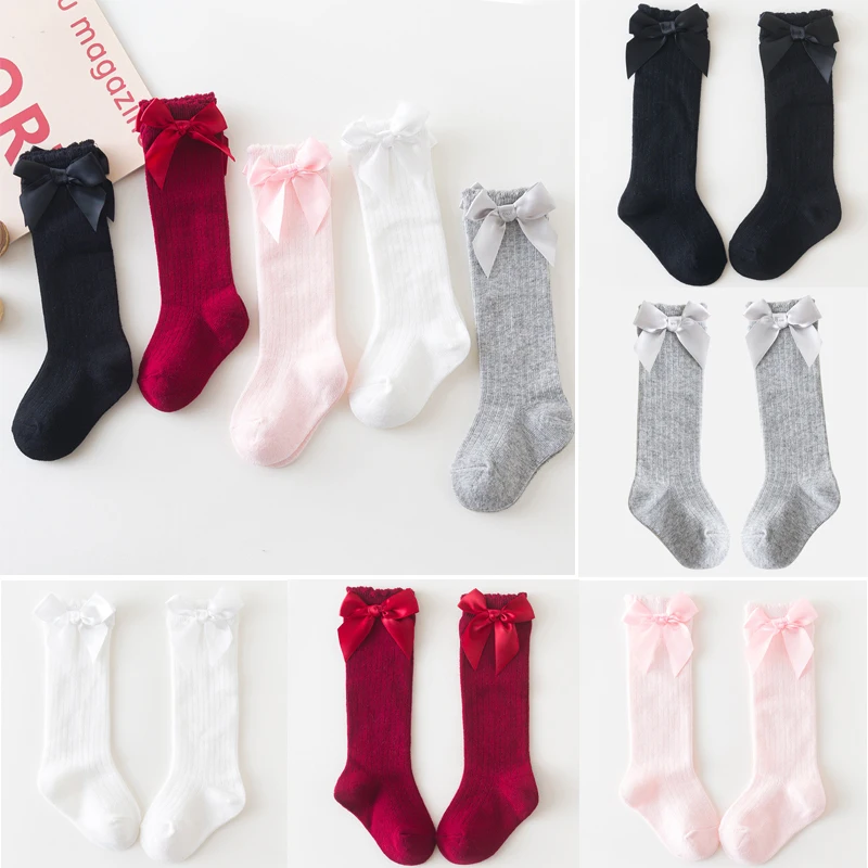 

2021 New Baby Long Socks for 0-2years Newborn Kids Soft Cotton Lace Child love Bowknot Spring and Autumn Bow Comfortable