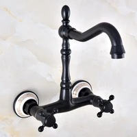 black oil rubbed bronze bathroom kitchen sink faucet mixer tap swivel spout wall mounted two handles mnf873
