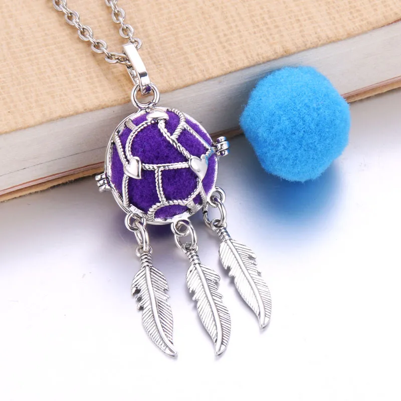 

Aroma Open Vintage Feather Locket Pendant Perfume Essential Oil Aromatherapy Diffuser Necklace Locket Necklace With Pad 8837