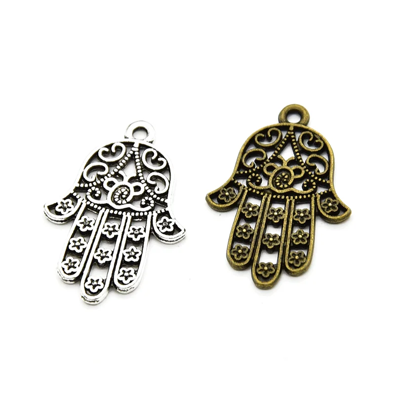 

10pcs Wholesale Two Color Hamsa Hand Charms Zinc Alloy Metal Pendants For DIY Handmade Jewelry Accessories Making 30*20mm