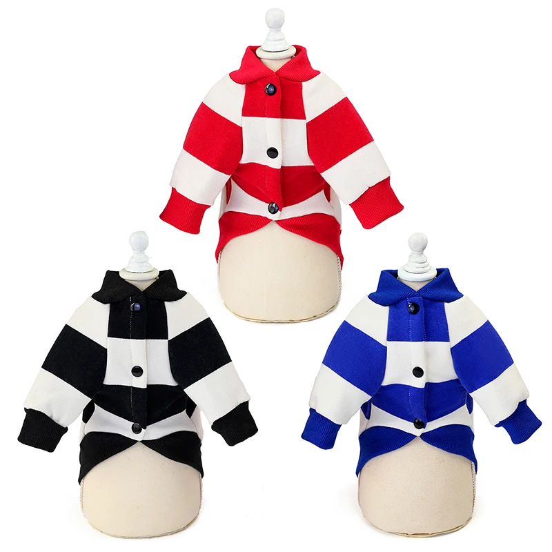 Теплая одежда для собак полосатая Толстовка осенне зимняя мягкая рубашка