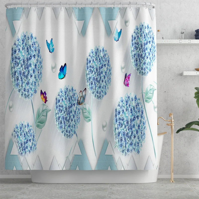 

Butterfly Spring Print Shower Curtain 4 Piece Carpet Cover Toilet Cover Bath Mat Pad Set Bathroom Curtain with 12 Hooks