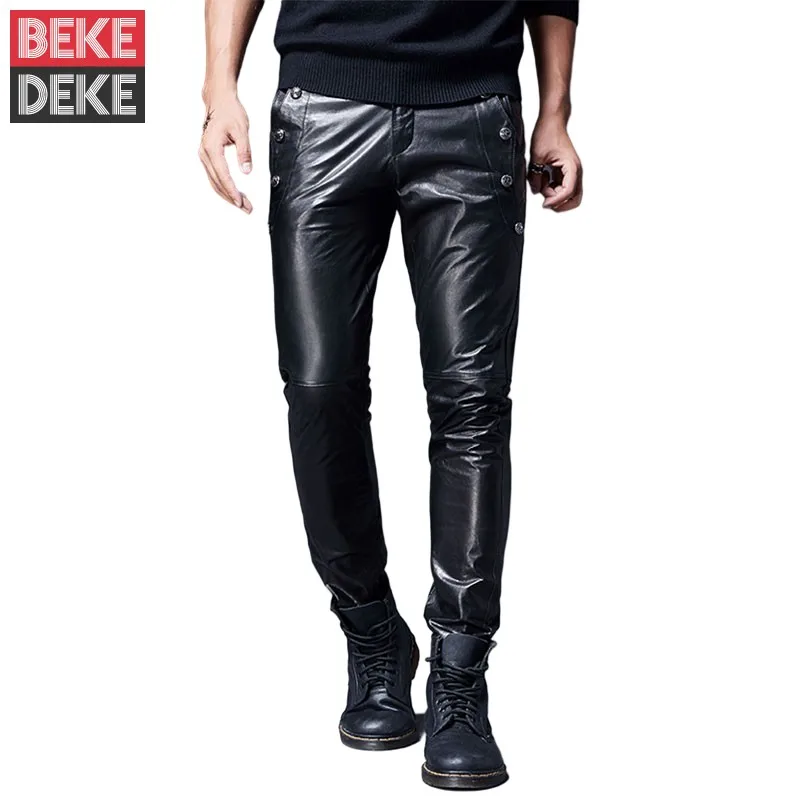 

Goatskin Genuine Leather Pants Men Windproof Motorcycle Biker Pencil Pants Male Autumn Winter Casual Slim Skinny Leather Pants