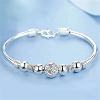 silver plated round bead charm cuff bracelet womens bracelet elegant adjustable chain wedding jewelry lucky bead bracelet