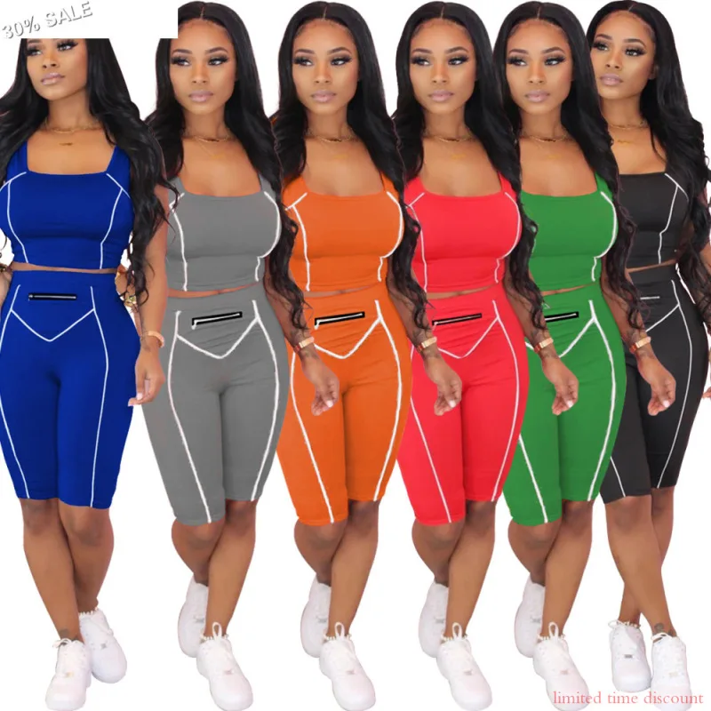 Женский спортивный костюм из 2 предметов короткий топ и шорты без рукавов| |