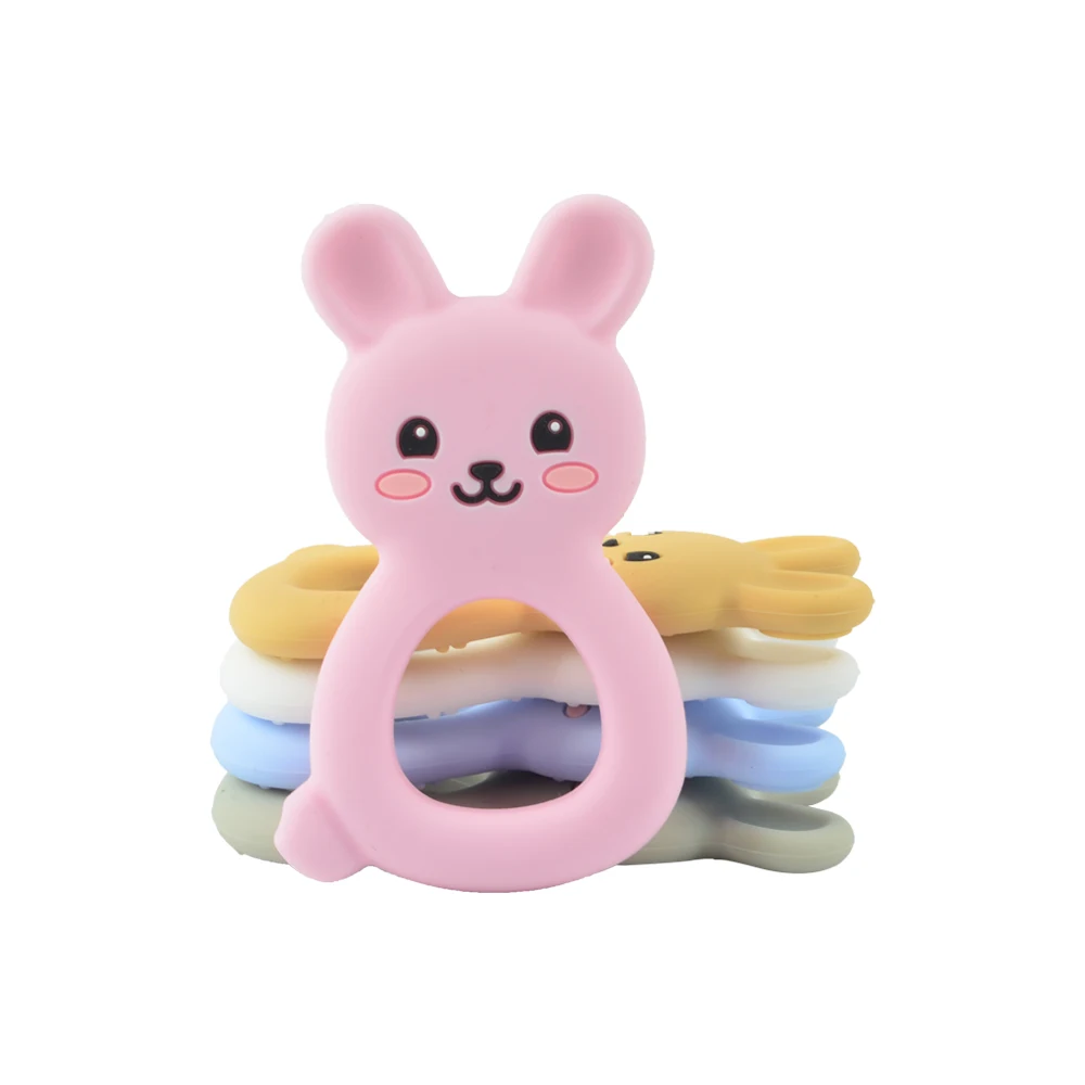 LOFCA-mordedor de silicona de conejo para beb&eacute;, juguete de dentici&oacute;n de Animal de dibujos animados, colgante de silicona de grado alimenticio, BPA, accesorios para regalo-3