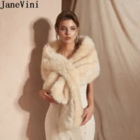janevini light champagne faux fur wrap bridal shawl woman jacket winter wedding fake fur coat collar wrap party boleros stola