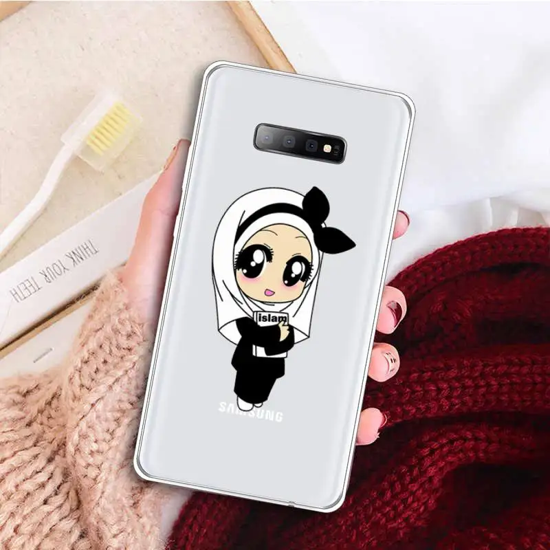 

Muslim Islamic Arabic Hijab Face Gril lovely Phone Case Transparent For Samsung Galaxy A 71 21s S note 8 9 10 plus 20 ultra