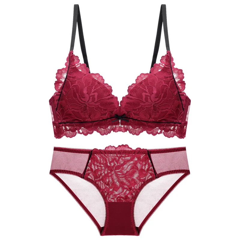 2021 New Contrast Color Padded Push Up Bra Set Lace Sexy Underwear Female Lingerie Dropshiping