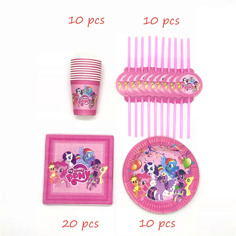BeiPanXiZhi-50pcs 61 шт./лот, одноразовые столовые приборы в стиле My Little Pony, кружки, тарелки, салфетки, детские скатерти для украшения дня рождения - Цвет: BeiPanXiZhi-50pcs