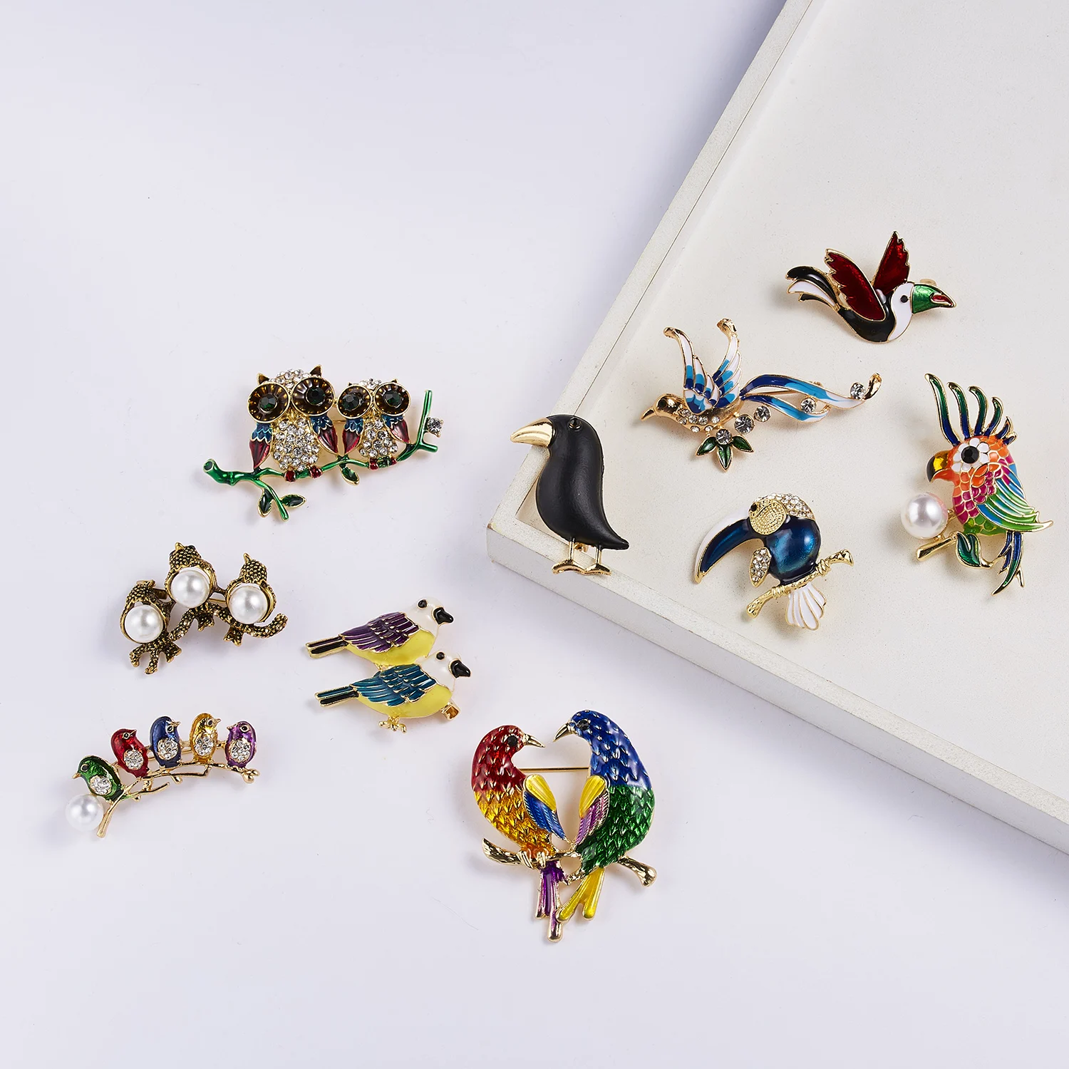 New Design Lovely Crow Brooch Enamel Owl Bird Brooches for Women Men High Quality Rhinestones Animal Jewelry Collar Pins Gift | Украшения и