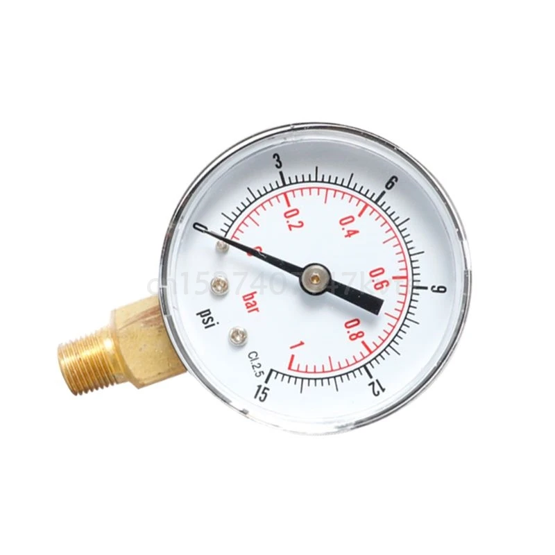 Манометр 52 мм Циферблат 1/8 дюйма BSPT вертикальный 0/15 30 60 100160300 PSI &amp бар нижнее