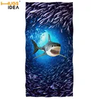 Пляжное полотенце HUGSIDEA с 3D рисунком под водой и животными, Крутое одеяло для йоги с акулой рыбой, полотенце для душа с дельфином из микрофибры, полотенце для сухого лица