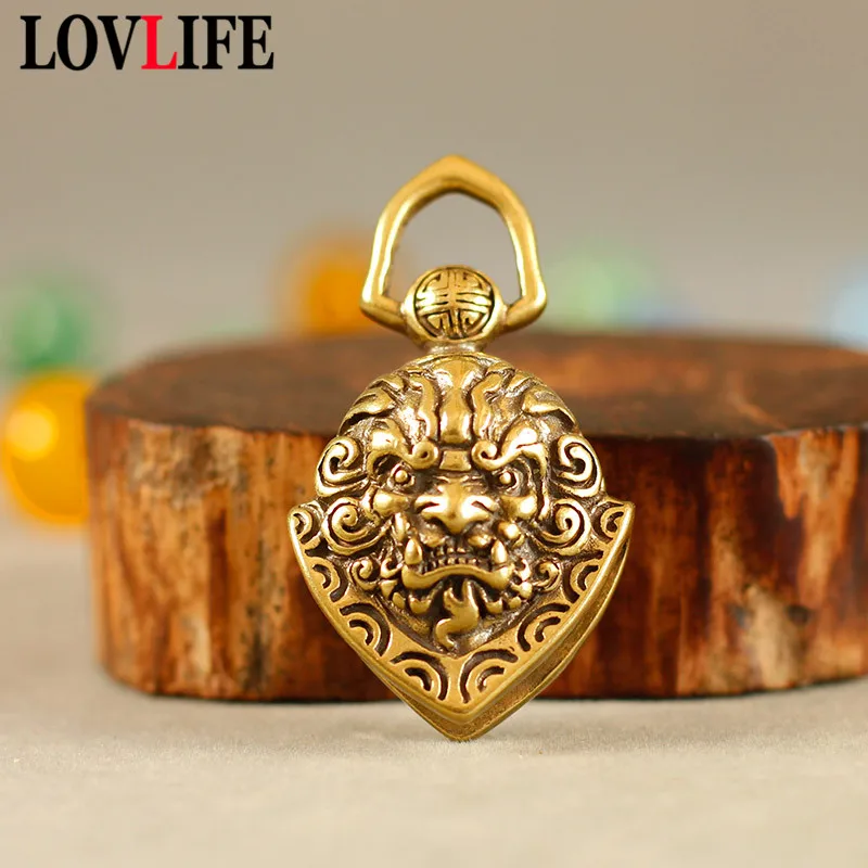 Винтажный медный брелок в виде животного Счастливого льва колокольчика подвеска